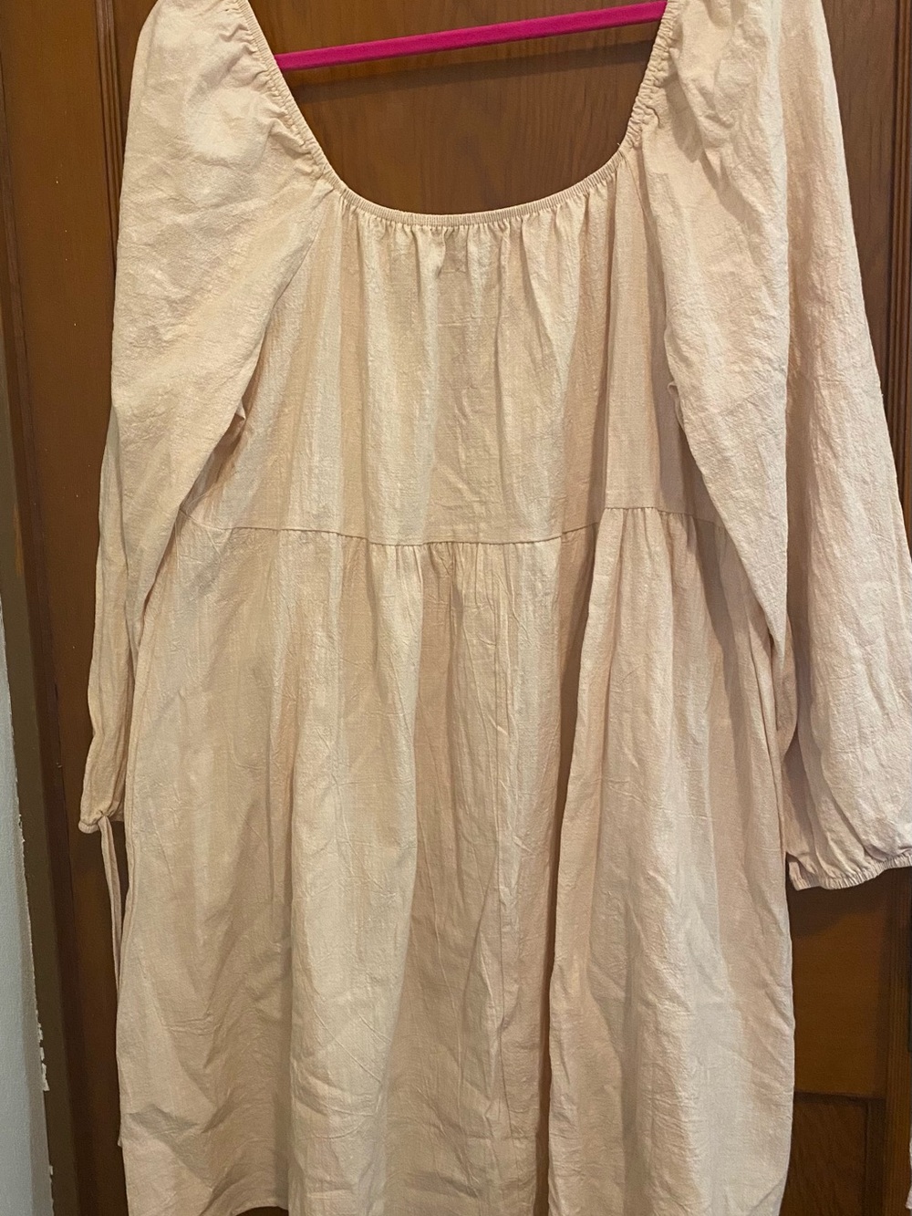 Cream Babydoll Scoop Neck Dress with Adjustable Back and Sleeves